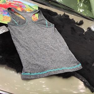 NWT L.A. Winner Charcoal Gray Racer Back Tank Top Blue Green Stripes S/M L/XL